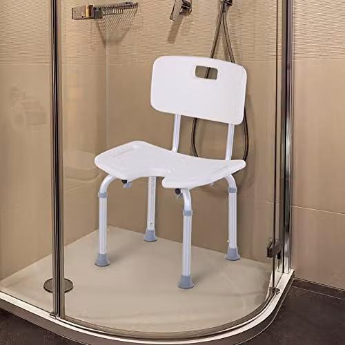 HOMCOM Adjustable White Bath Stool and Spa Shower Chair with Non-Slip Feet and Drainage Seat – 2