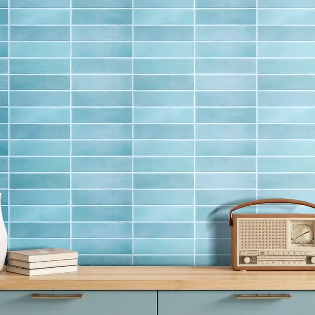 Livingandhome Set of 10 Self Adhesive 3D Geometric Tile Wallpaper Stickers, Blue and Turquoise, W: 29.0 cm, H: 22.9 cm