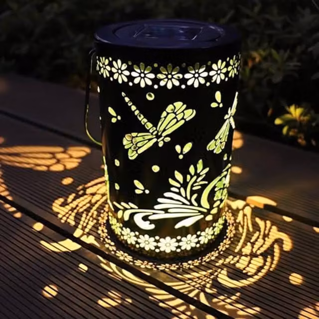 Bright Zeal Set of 2 Black Metal Solar Hanging LED Lanterns with Dragonfly Cutout, 30 cm – 1