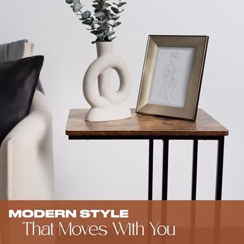 OHS C-Shaped Side Table in Dark Brown Wood Effect with Metal Frame – 3