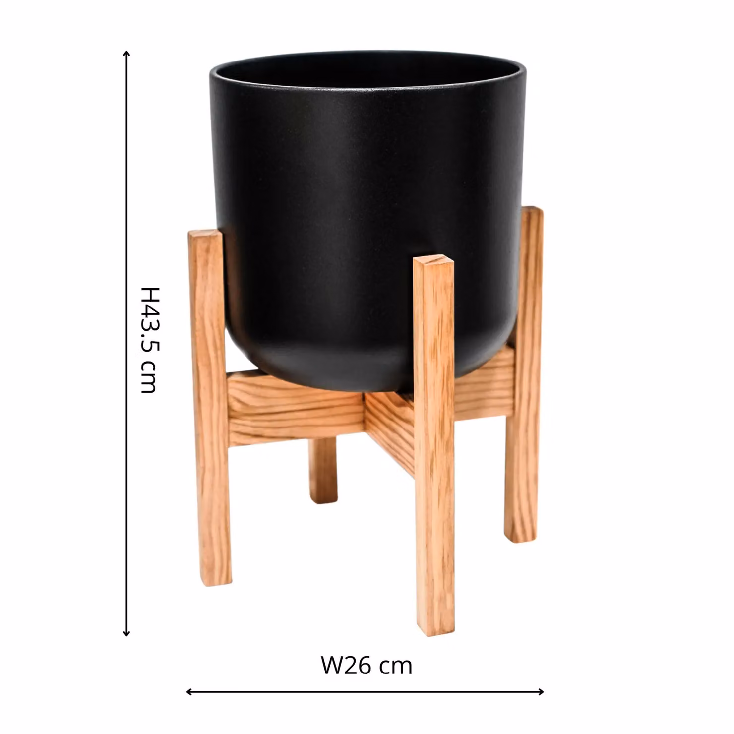 Ivyline Lisbon Anthracite Pot and Black Wood Stand, Diameter: 26 cm – 2