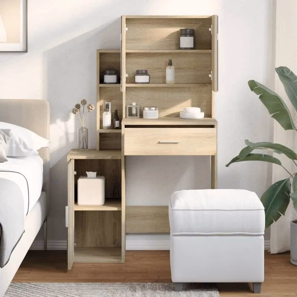FORGEVIO Dressing Table with Cabinet and Mirror in Natural Brown, W/D/H: 80 x 35 x 132 cm – 3