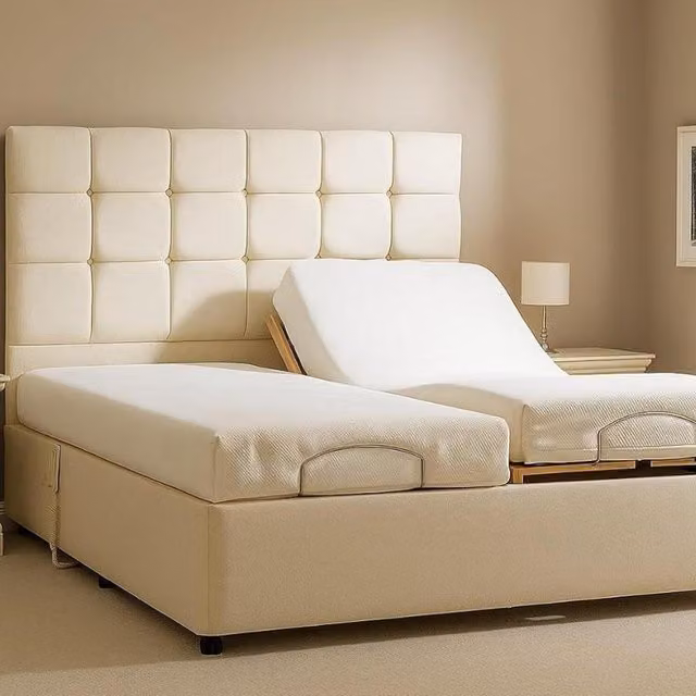 Paradies Modern Motorised Upholstered Bed with Foam Mattress in Beige and White