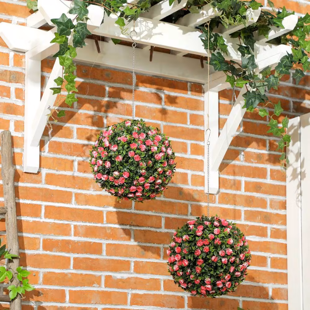 STILVORA Set of 2 Pink Artificial Rose Topiary Balls, Diameter: 28 cm – 3