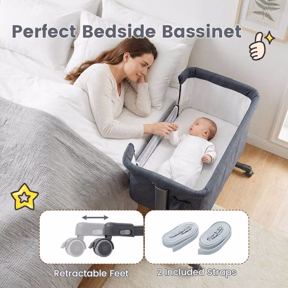 CASART 3-in-1 Height-adjustable Baby Bedside Bassinet and Sleeper in Grey, W/D/H: 120 x 60 cm – 5