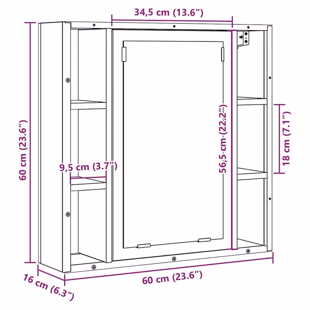 Berkfield Home Black Oak Bathroom Mirror Cabinet, W/D/H: 60 x 16 x 60 cm – 6