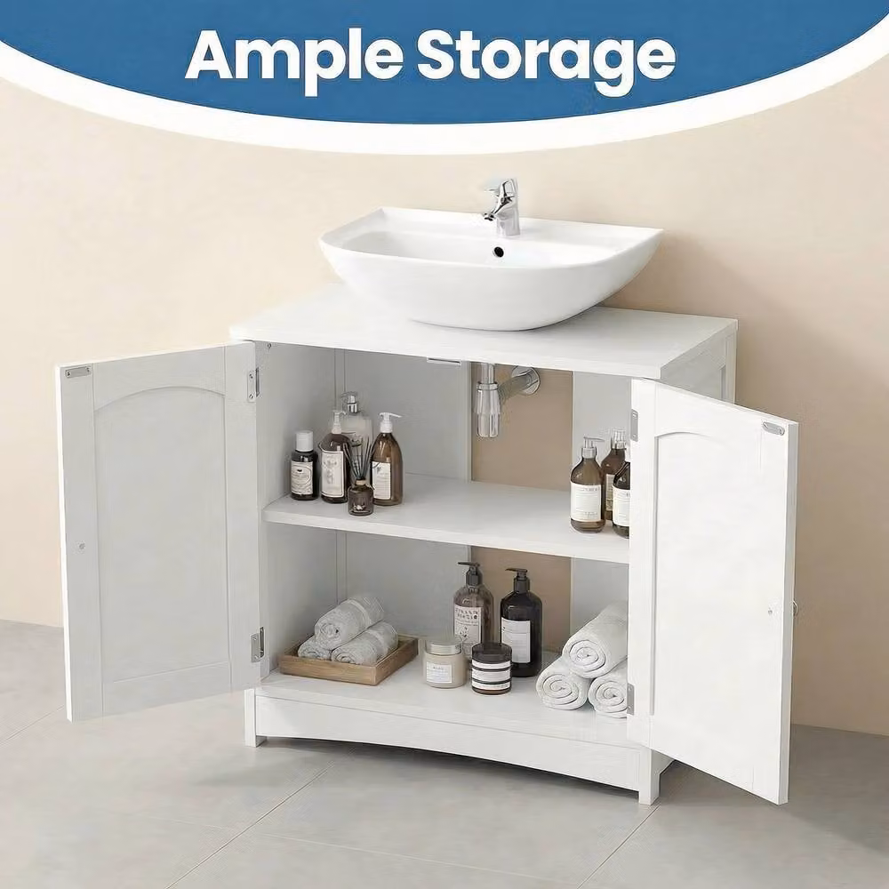 Alivio Modern White Wall-Mounted Under Sink Bathroom Cabinet with Hinged Doors and Internal Shelves – 3