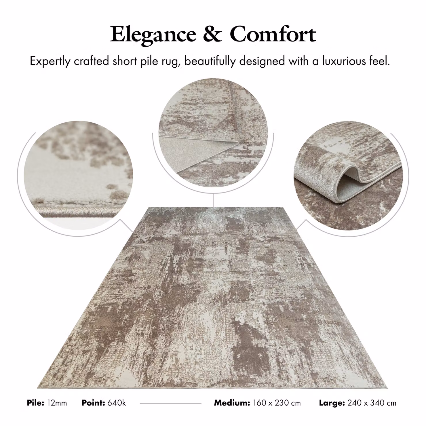London Rug Company Ellie Modern Abstract Short Pile Rug in Brown, White and Grey, W: 160 cm, D: 230 cm – 3