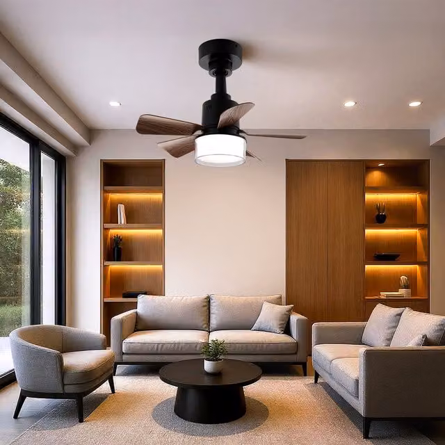 Living Star Modern LED Ceiling Fan Light with Remote and App Control in Brown Wood Finish
