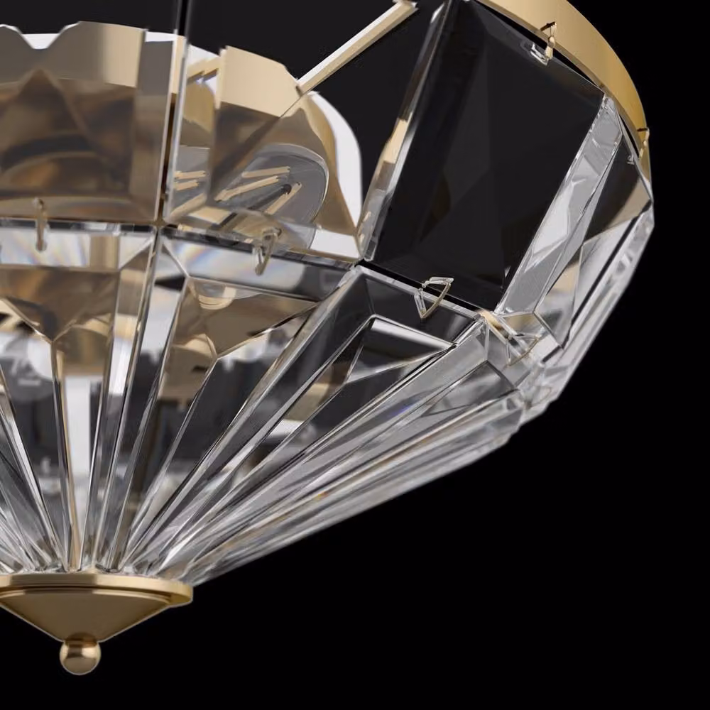 Netlighting Facet Neoclassic Gold/Brass Semi Flush Ceiling Light with Transparent Glass Bowl – 3