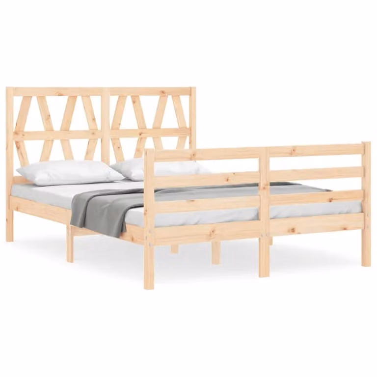Berkfield Home Solid Wood Pine Bed Frame with Headboard in Brown, W/D/H: 120 x 200 cm