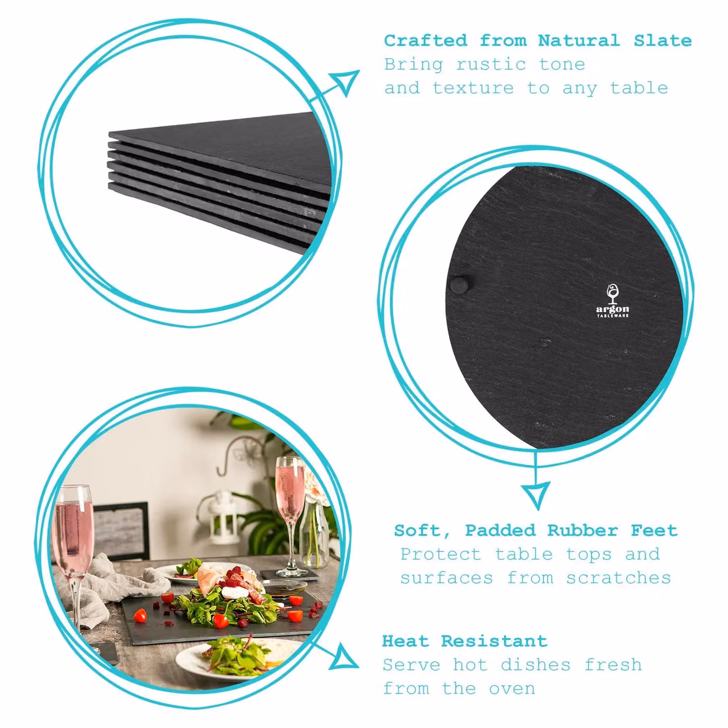 Argon Tableware Set of 12 Square Slate Placemats in Black, 33 cm – 2