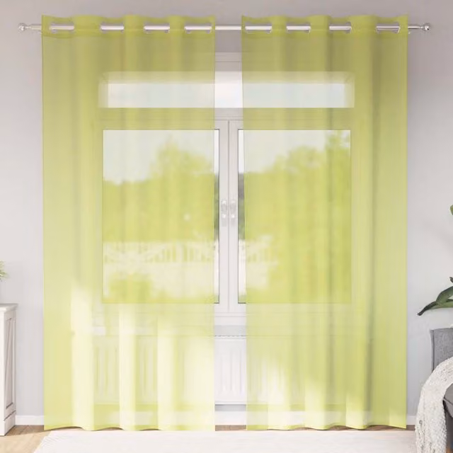 Berkfield Home Transparent Voile Fabric Panel Curtains with Eyelets, Green, 2 Pack, W: 140 cm, H: 225 cm