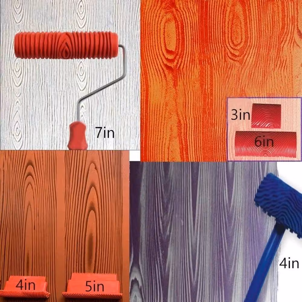 NESTLUNE 6-Piece Red Rubber Wood Graining Effect Painting Roller Set – 4