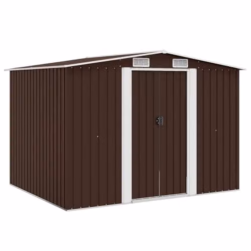 vidaXL Large Galvanised Steel Garden Shed in Brown, W/D/H: 257 x 205 x 178 cm – 1