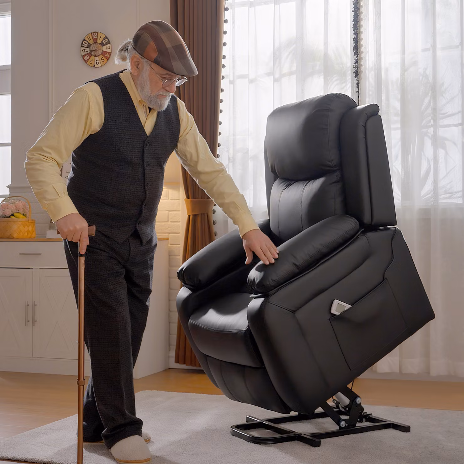 HOMCOM Black PU Leather Power Lift Riser and Recliner Chair with Vibration Massage for Seniors – 6