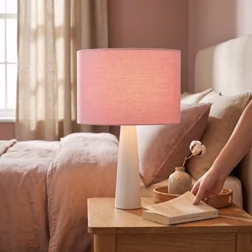 Happy Homewares Modern Candy Pink Textured Linen Fabric Circular Lamp Shade W: 30 cm, H: 20 cm – 2