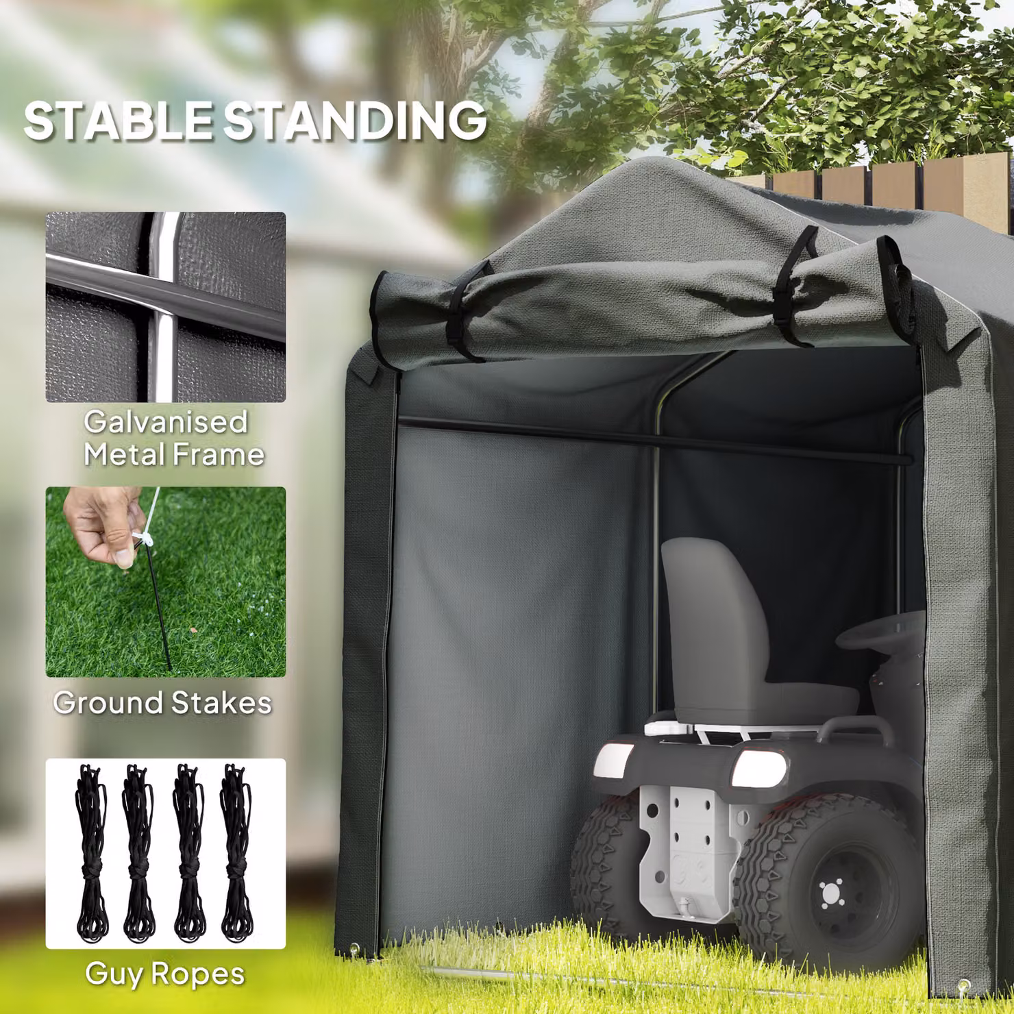 Outsunny Garden Storage Tent in Dark Grey, Waterproof Anti-UV Outdoor Shelter for Bikes and Garden Tools, W: 220 cm, D: 165 cm, H: 165 cm – 5