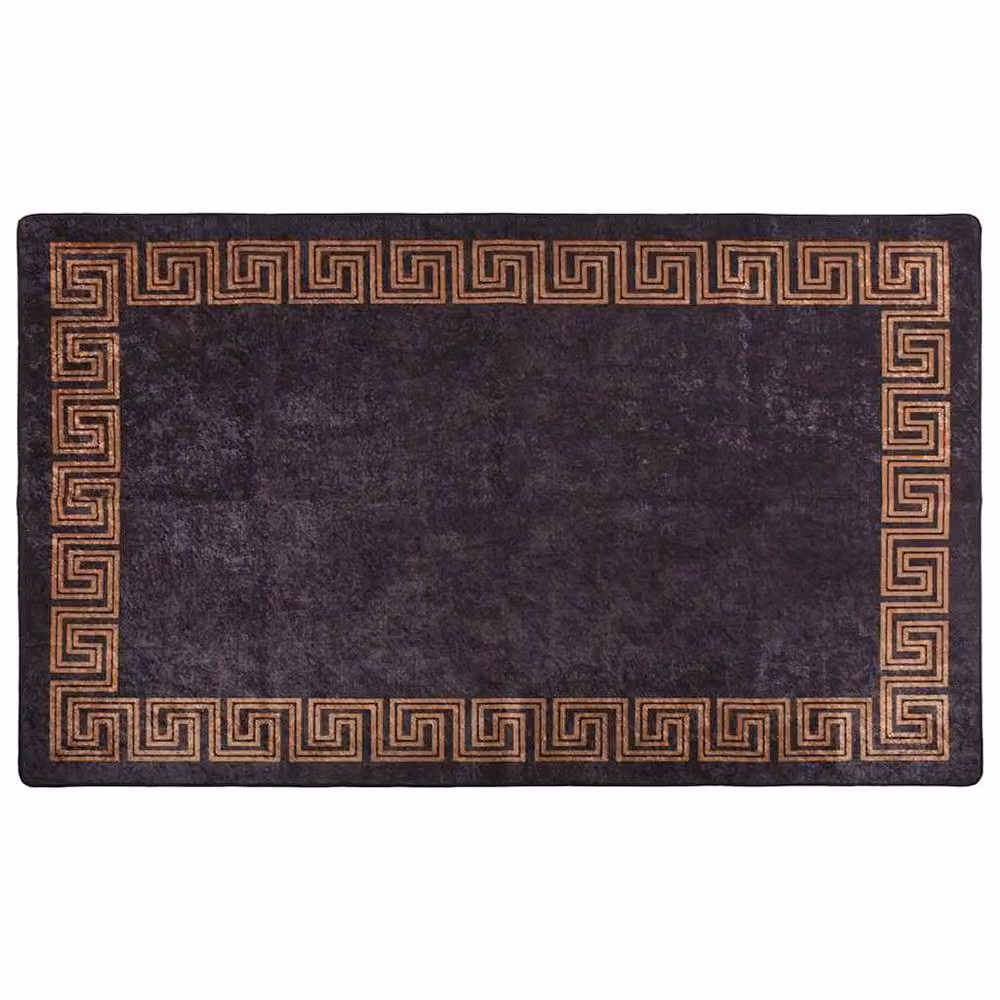 Berkfield Home Washable Anti Slip Round Rug in Black and Gold, W: 100 cm – 1
