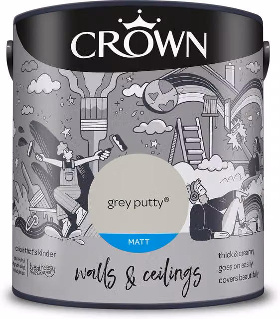 Crown Matt Emulsion Wall and Ceiling Paint in Grey Putty