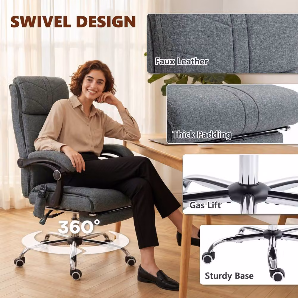 STILVORA Grey Fabric Heated Massage Executive Office Chair with Footrest and Headrest – 8