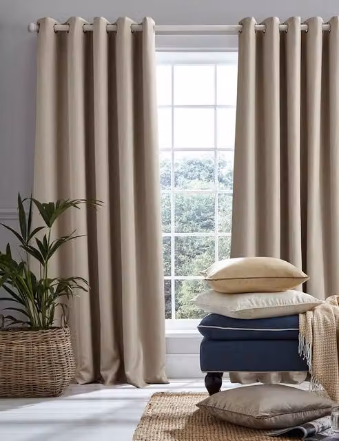 Laura Ashley Stephanie Eyelet Blackout Curtains in Sand/Beige, H: 183 cm x W: 168 cm