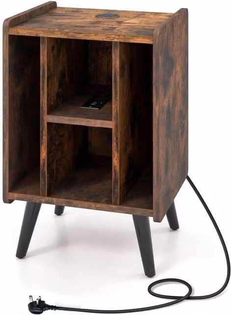 Kelvenix Modern Brown Wood Record Player Stand and Vinyl Storage Unit – 1