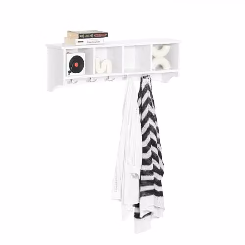 SoBuy White Wall Display Storage Unit with 4 Components and 5 Hooks, W/D/H: 73 x 16 x 24 cm – 1
