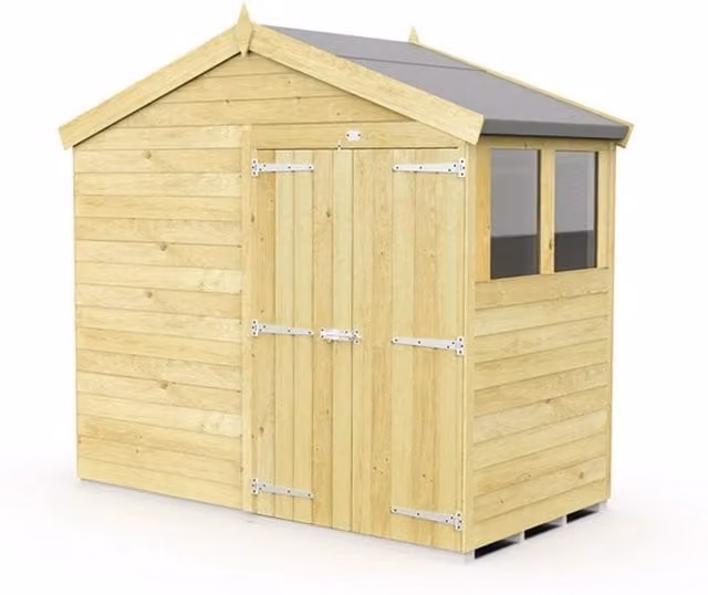 Buttercup Farm Brown Apex Wooden Garden Shed with Double Doors and Windows, W/D/H: 231 x 127 x 217 cm – 1