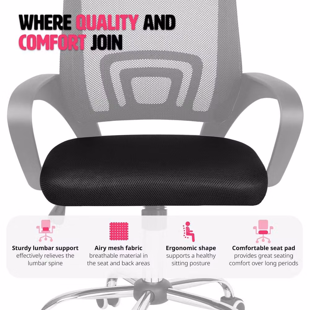 tectake Marius Office Task Chair in Black with Armrests and 360 Degree Swivel – 8