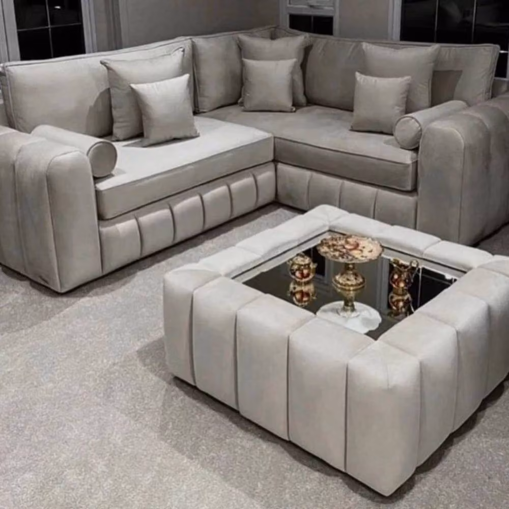 Stratus Interiors Oyster Lined Left Facing L-Shape Fabric Sofa in Grey – 2