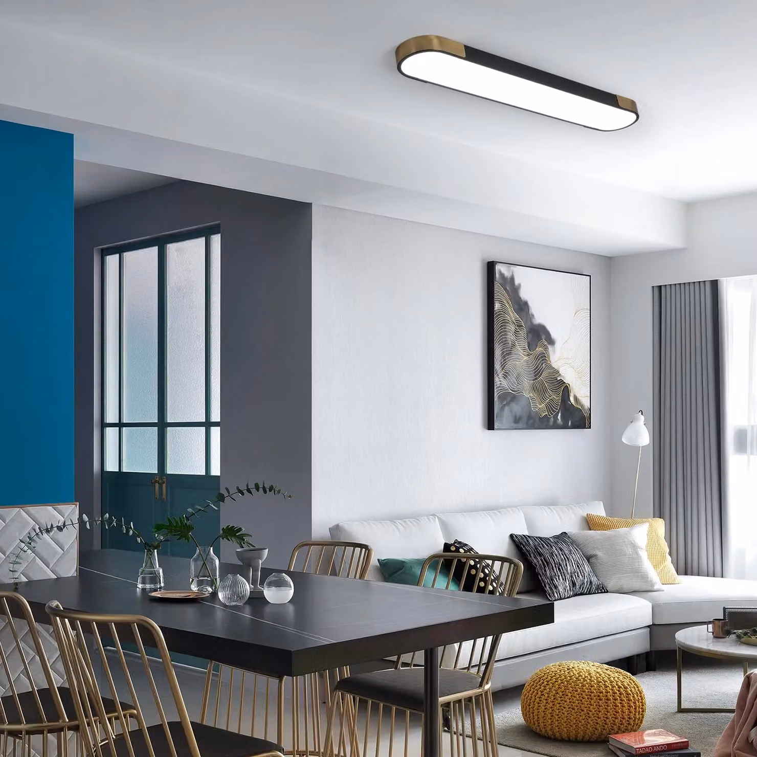 Garwarm Modern Dimmable Acrylic Linear LED Ceiling Light with Remote Control, Black – 2