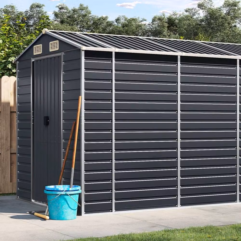 Berkfield Anthracite Galvanised Steel Garden Shed, W: 980 cm, D: 191 cm, H: 198 cm – 2