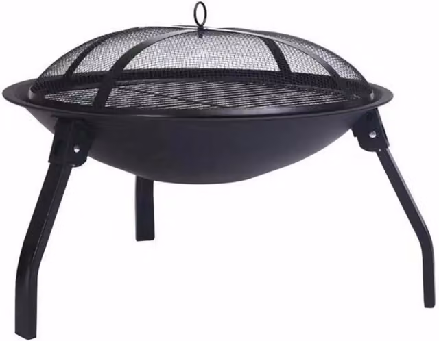 Oakland Small Round Foldable Steel Fire Pit Fire Bowl in Black