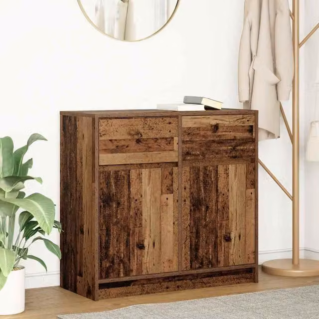 Berkfield Home Rustic Sideboard with Drawer in Old Wood Brown, W/D/H: 80 x 34 x 76 cm