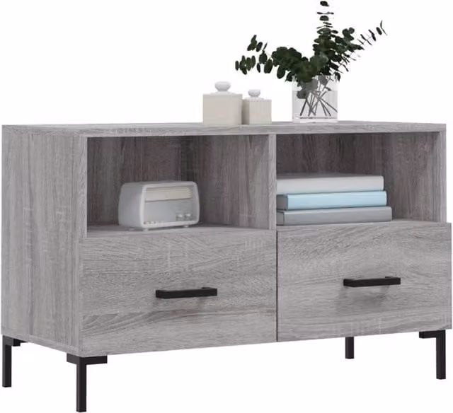Berkfield Home Modern Grey Sonoma TV Cabinet in Engineered Wood W: 80 cm, D: 36 cm, H: 50 cm
