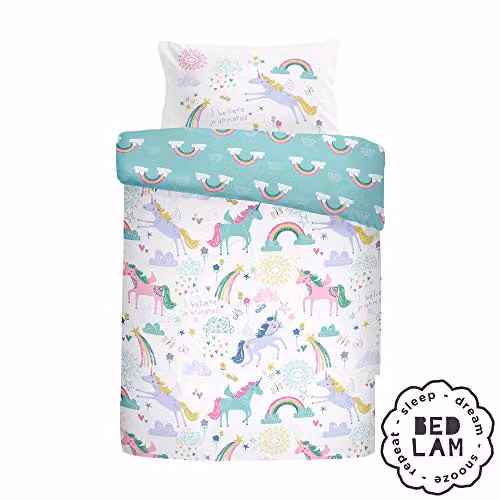 Bedlam J Rosenthal & Son Unicorn Reversible Duvet Cover Set with 2 Pillowcases, White and Multicolour, 200 x 200 cm – 2