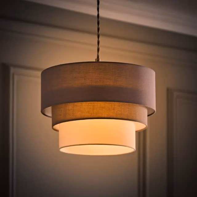 ValueLights Aztec Three Tier Easy Fit Fabric Ceiling Pendant Lamp Shade in Grey and White