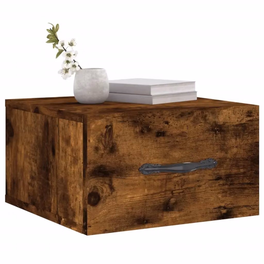 Berkfield Home Set of 2 Wall-mounted Bedside Cabinets in Smoked Oak Brown, W/D/H: 35 x 35 x 20 cm – 2