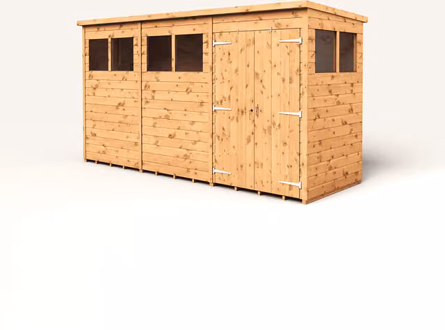 Empire Sheds Brown 12x4 Modular Pent Garden Shed with Double Doors and Windows