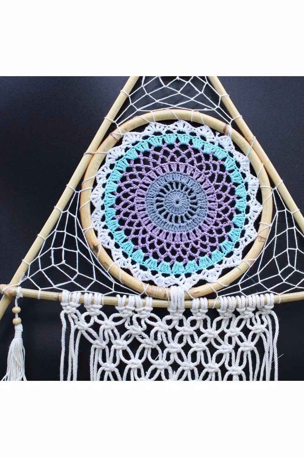 KDMD Large Boho Macrame Dream Catcher with Evil Eye in White and Turquoise – 3