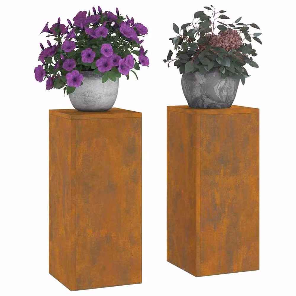 Berkfield Home Outdoor Pillar Planter Tub Set in Brown Weathering Steel, 2 pcs, W/D/H: 24 x 24 x 55 cm – 2