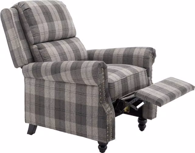 Kidkid Modern Striped Fabric Upholstered Sofa with Adjustable Headrest in Black and Grey
