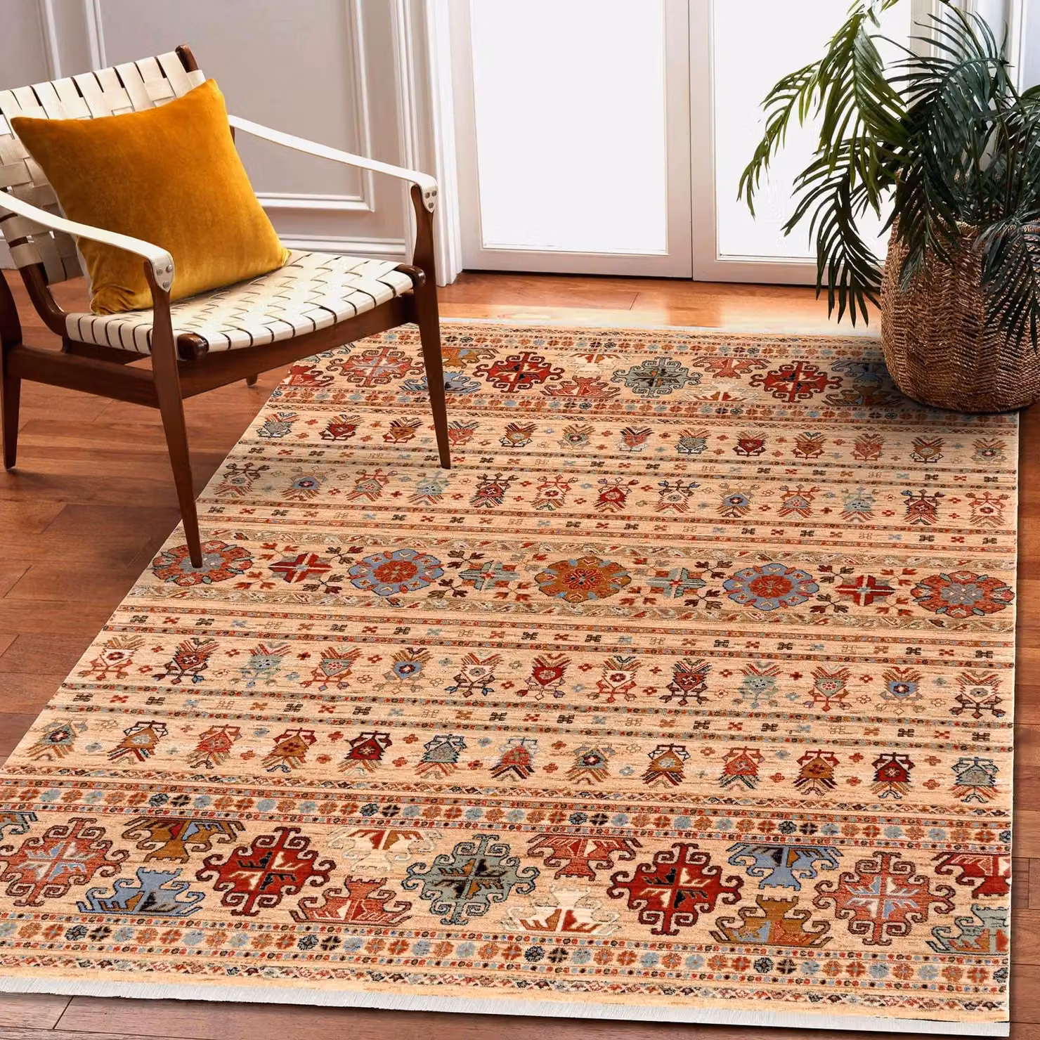 RugsX Wool Keshan Oriental Rug in Beige and Multicolour, W: 80 cm, L: 145 cm – 3