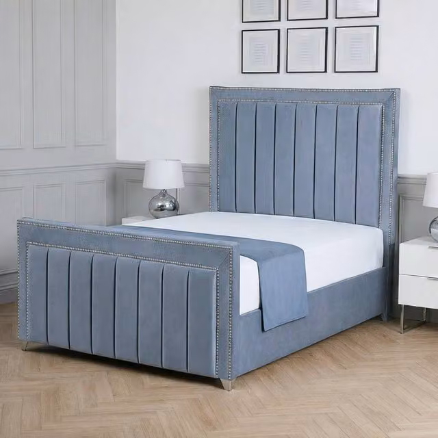 Living Comfort Bedz Royale Upholstered Velvet Gas Lift Storage Bed in Blue, Size: 180 x 200 cm