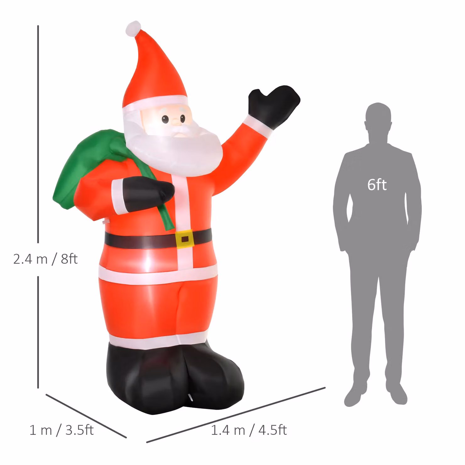 HOMCOM 8ft Inflatable Santa Claus with Gift Bag and Multicolour LED Lights – 2
