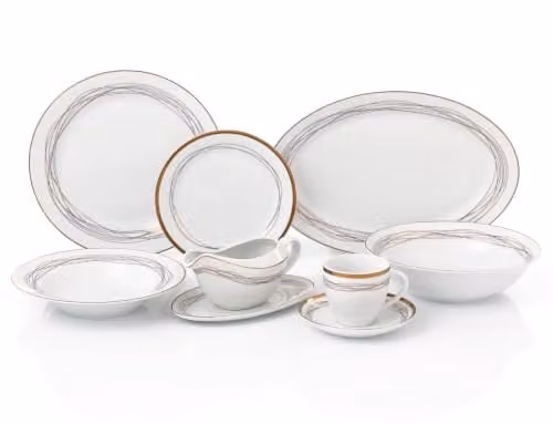 Waterside Gold Swirl Porcelain 35-Piece Dinnerware Set in Gold and White