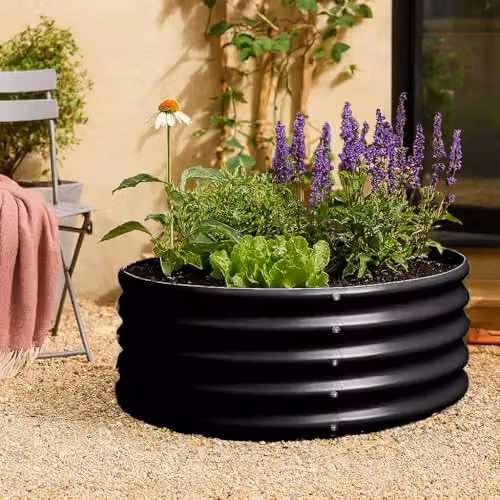 Harbour Housewares Round Bottomless Raised Garden Bed in Anthracite Galvanised Steel, Diameter: 90 cm, Height: 45 cm – 3