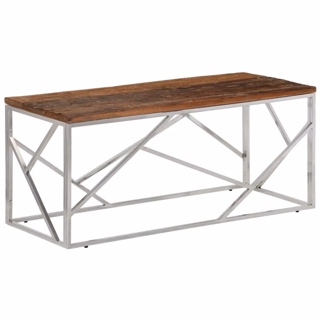 Berkfield Home Modern Rectangular Coffee Table in Silver Stainless Steel and Wood – 2