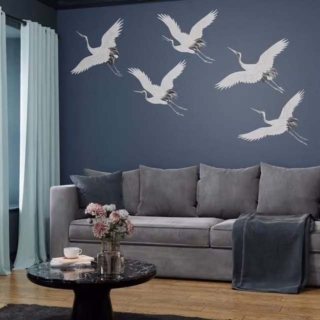 Superfresco Easy Cranes in Flight Midnight Mural in Purple, W: 3 m x H: 2.8 m